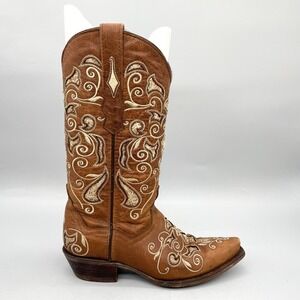 Wildflowers Bluebonnet Womens 7 Boots Shoes Brown Floral Embroidered Western